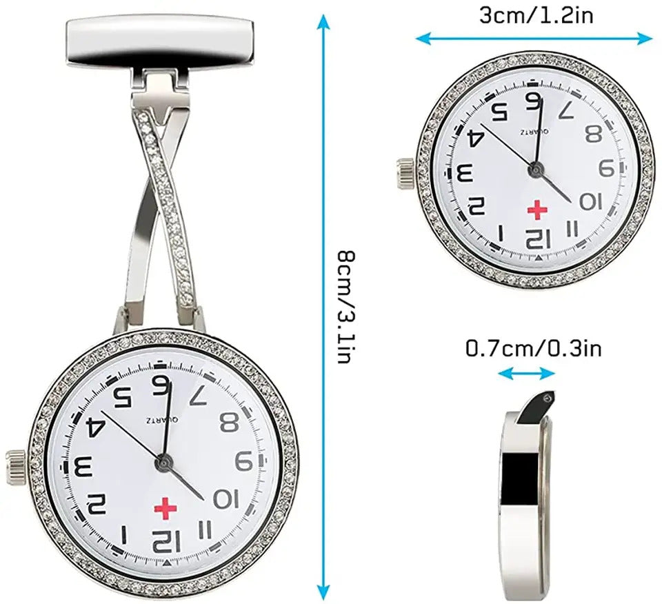 Silver Twist Metal Nurse Watch Brooch Pin Tunic Fob Nursing Nurses Pendant Pocket Watch Glow in Dark - Homeware Discounts