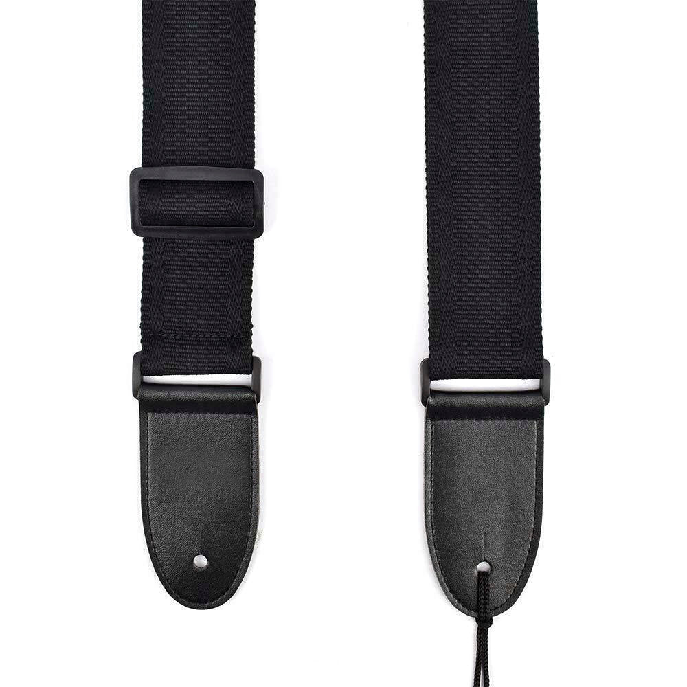 Black Guitar Strap Replacement Adjustable Nylon Belt Acoustic Electric Bass - Homeware Discounts