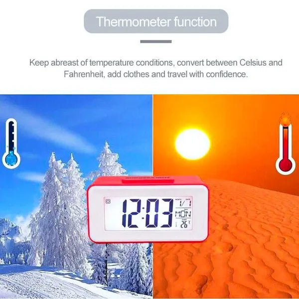 Digital LCD Backlight Display Clock With Calendar Temperature Alarm - White
