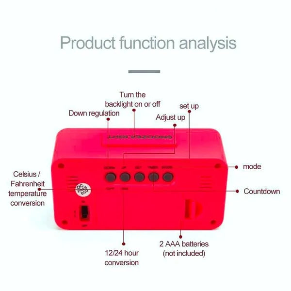 Digital LCD Backlight Display Clock With Calendar Temperature Alarm - Red