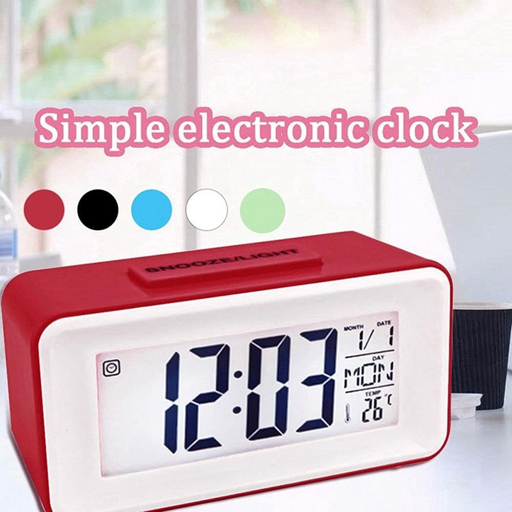 Digital LCD Backlight Display Clock With Calendar Temperature Alarm - Red