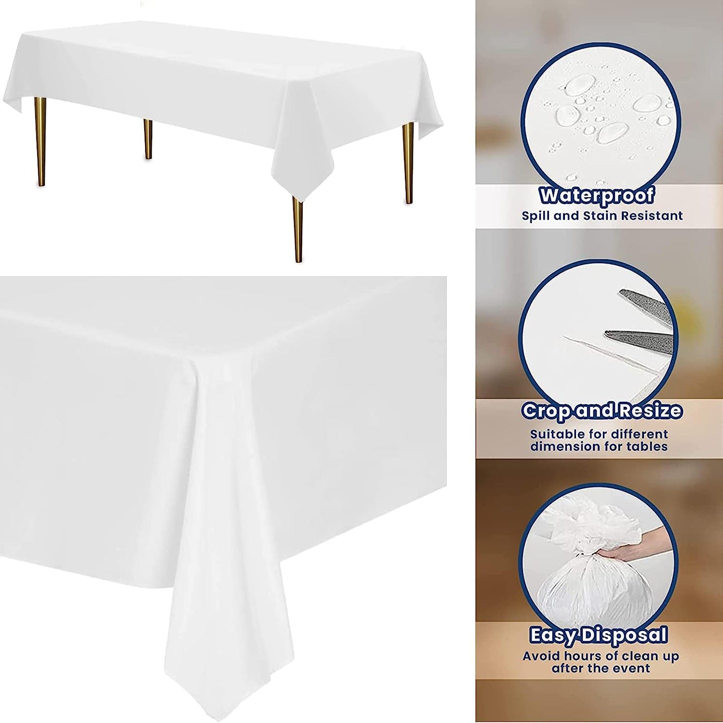 6/12PK Reusable Plastic white Table Cover Table cloth Birthday Wedding Party 137x274 cm Rectangle - Homeware Discounts