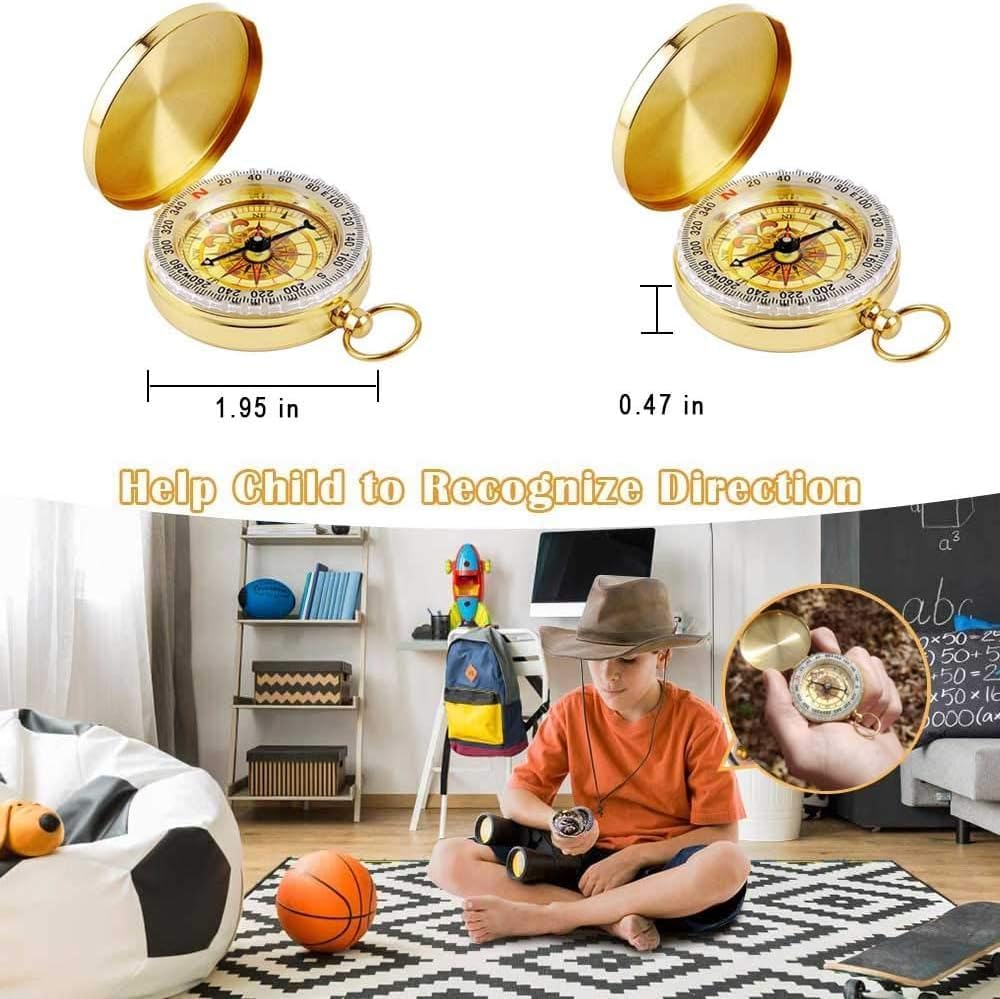 2-Pack Orienteering Compass Hiking Backpacking Camping Boating Survival Compass, Golden Metal Pocket Watch Style Compass for Kids Scout Activities Hiker Camper Outdoor Waterproof Navigation Tool