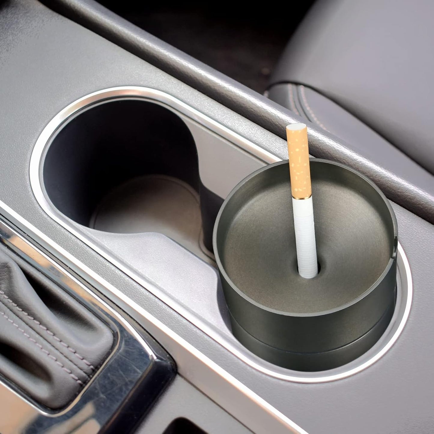 Car Ashtray Metal Can Lid Windproof Smokeless Stainless Steel Ash Tray Butt Bucket