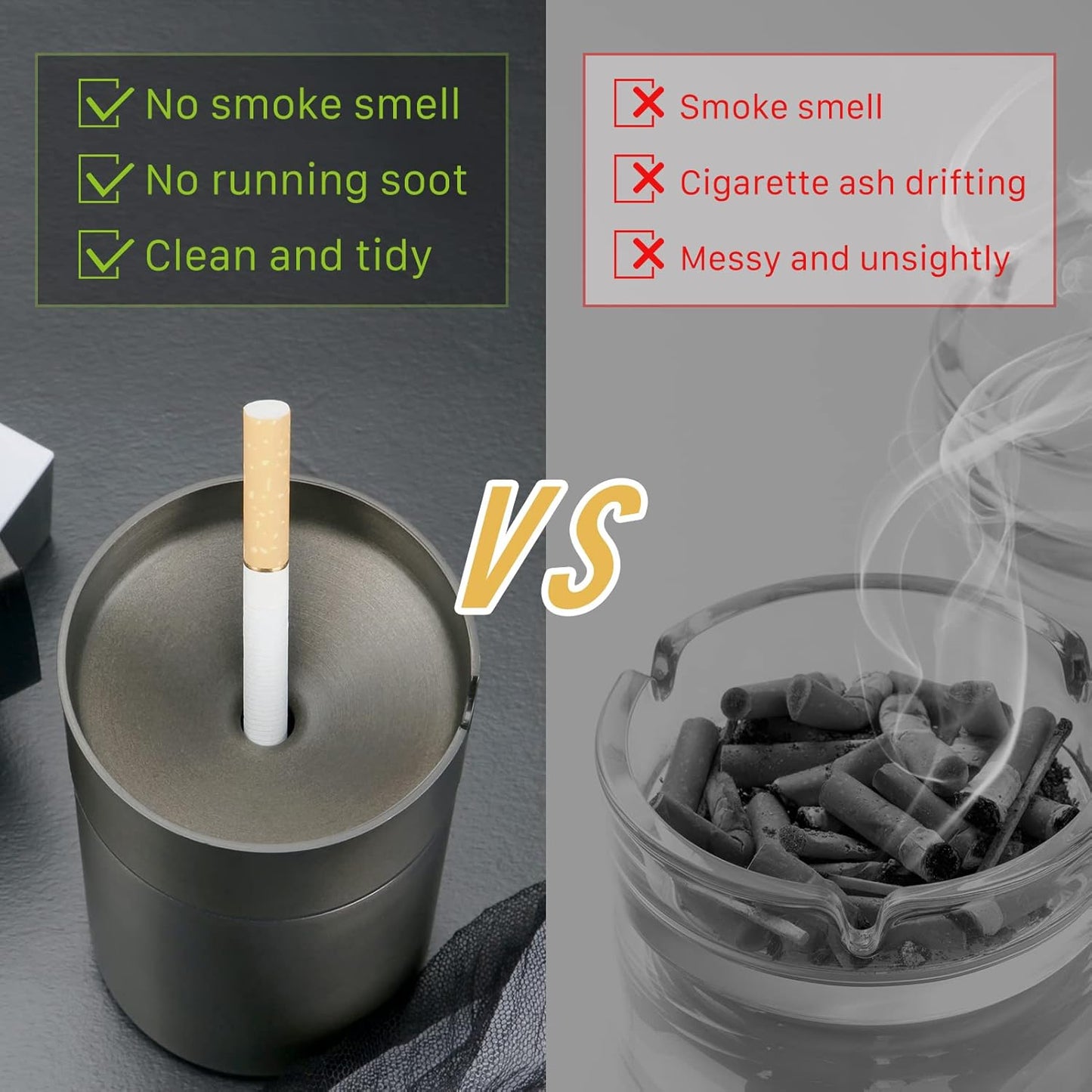 Car Ashtray Metal Can Lid Windproof Smokeless Stainless Steel Ash Tray Butt Bucket