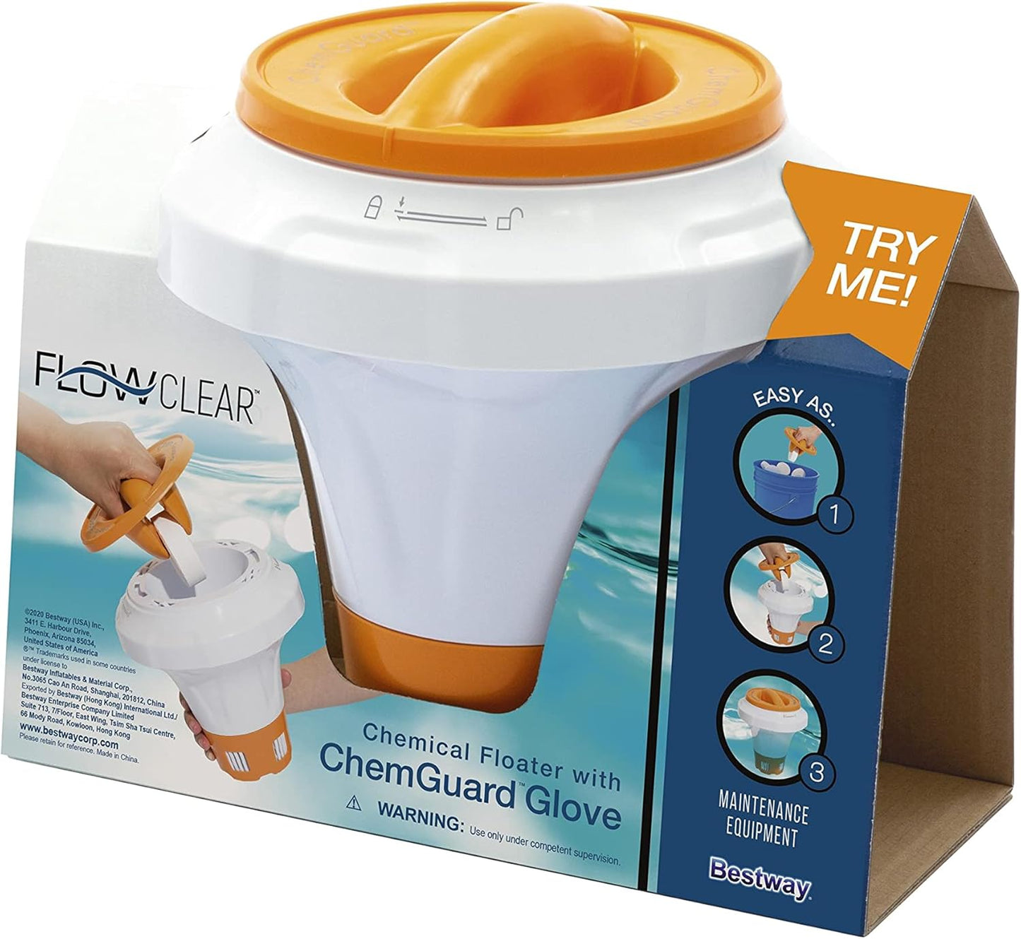 Bestway Flowclear Floating Pool Chemical Dispenser with ChemGuard Glove