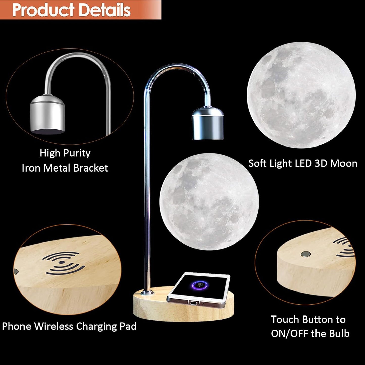 Magnetic Levitating Moon Lamp Zero Gravity Floating Light - Homeware Discounts