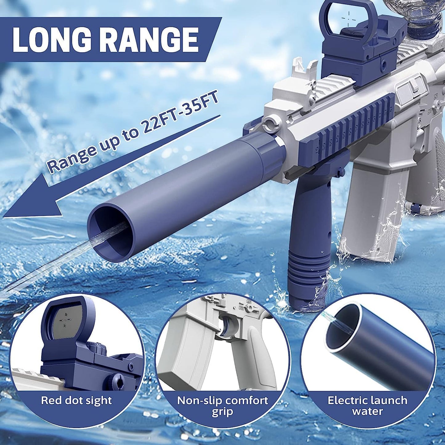 Rechargable 62cm High-Pressure Electric Water Gun Automatic & Battery Powered Water Blaster 180CC Large Water Storage Water Pistol toy - Homeware Discounts