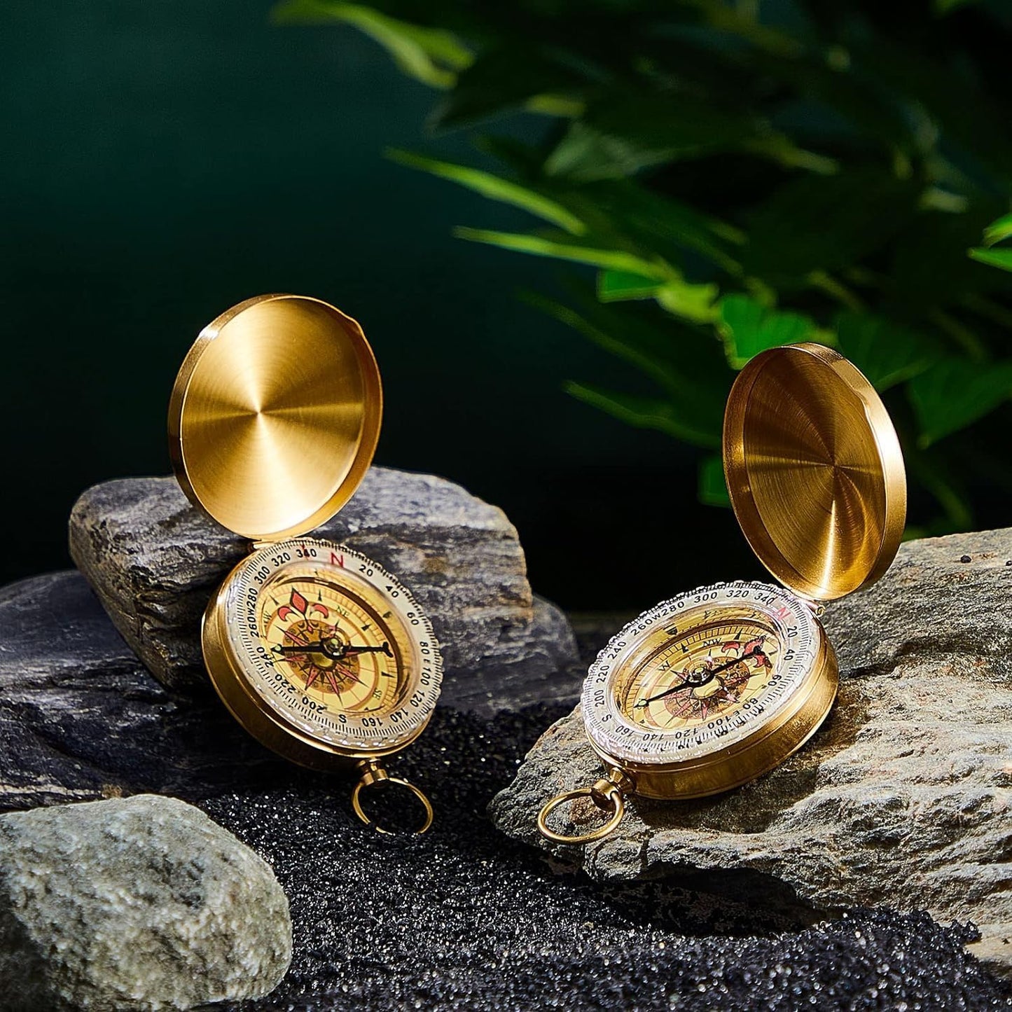 2-Pack Orienteering Compass Hiking Backpacking Camping Boating Survival Compass, Golden Metal Pocket Watch Style Compass for Kids Scout Activities Hiker Camper Outdoor Waterproof Navigation Tool