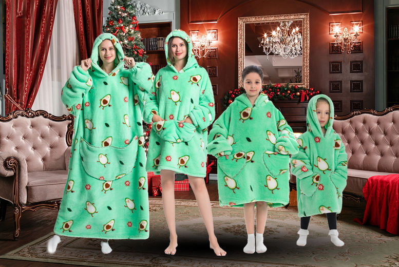 wearable blanket hoodie Oversized Hoodie Sherpa Adult Children kids Pajamas Sweatshirt Pockets Warm Winter Clothes - Homeware Discounts