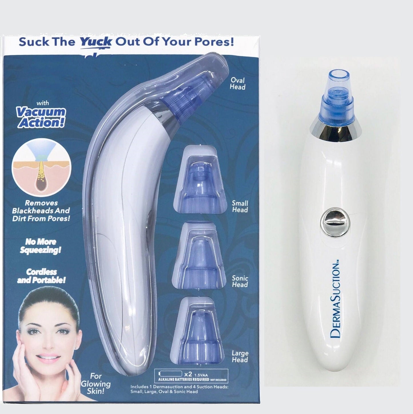 Derma Suction Blackhead Remover Pore Vacuum Cleaner, Facial Pore Cleanser Sucker Spot Pimple Whitehead Black Head Deep Suction - Homeware Discounts