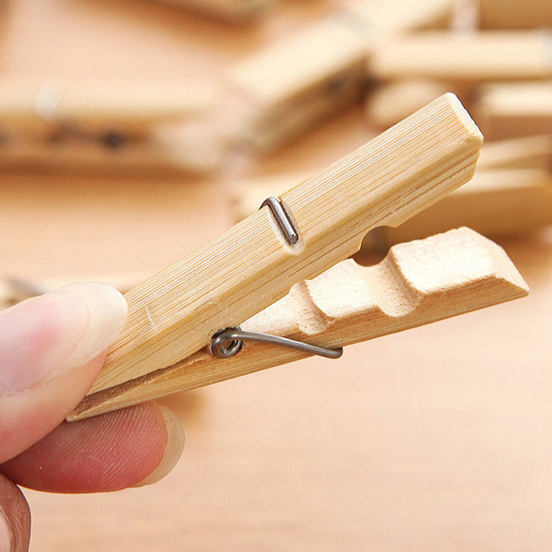 20PCS Nature Bamboo Clips Clothes Pins Drying Clips Pegs - Homeware Discounts