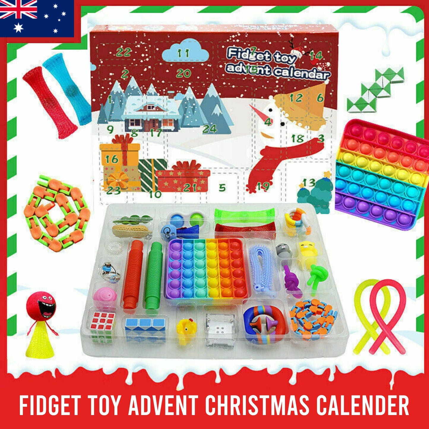 Fidget Toy Advent Christmas Calender Xmas Pop it Simple Dimple Gift Toys - Homeware Discounts