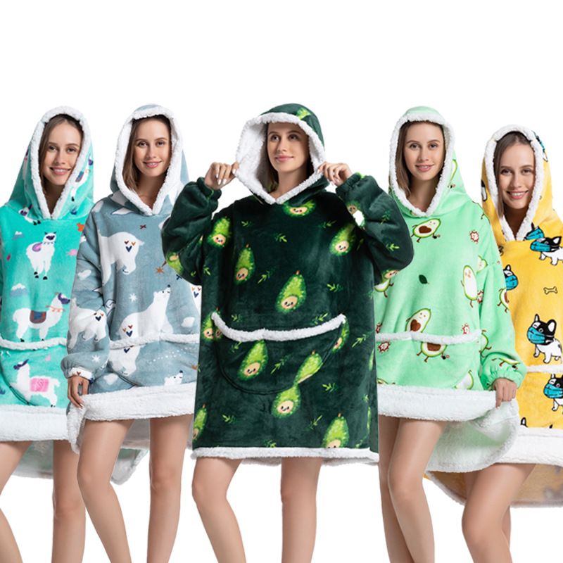 wearable blanket hoodie Oversized Hoodie Sherpa Adult Children kids Pajamas Sweatshirt Pockets Warm Winter Clothes - Homeware Discounts