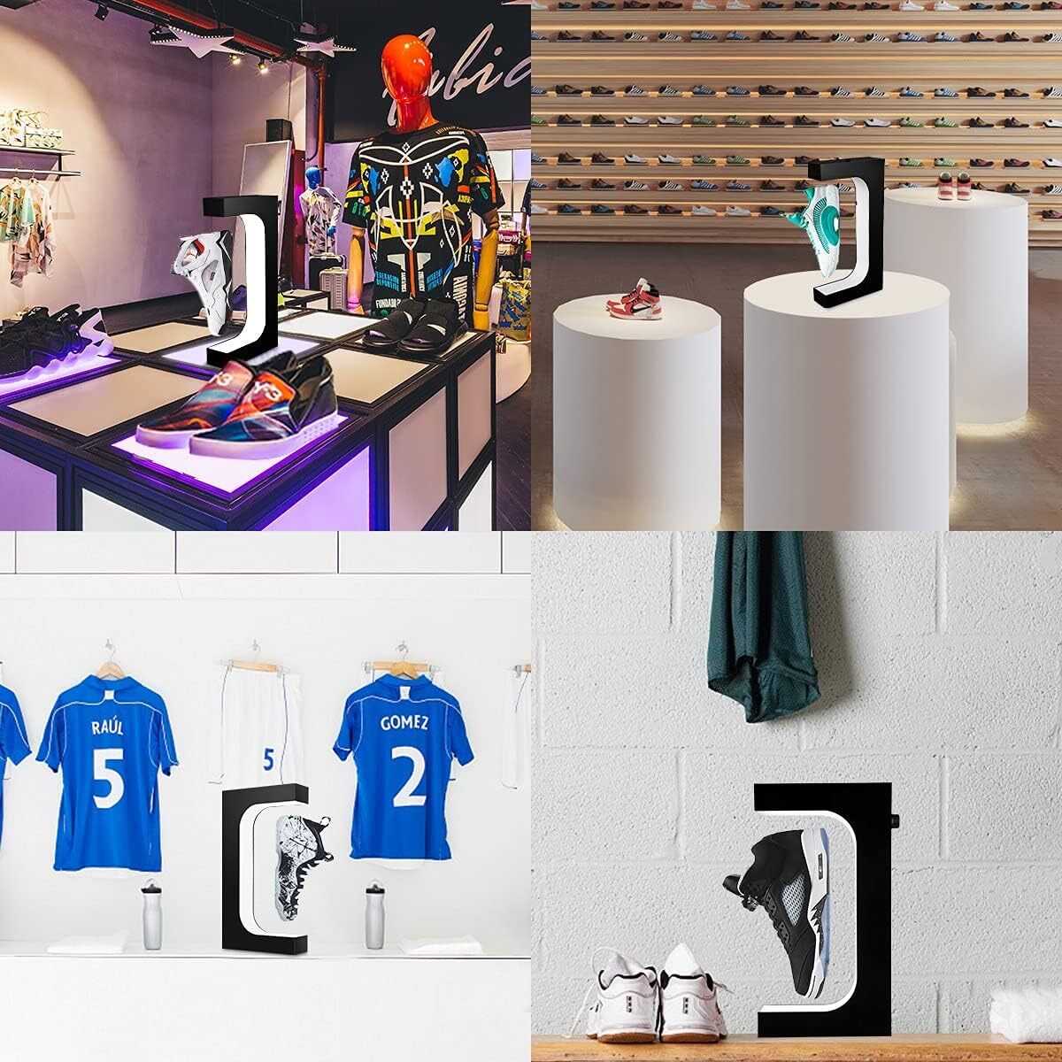 White Floating Shoe Display Rotating Levitating Shoe Stand Display LED Light
