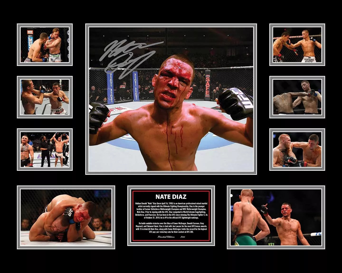 NATE DIAZ UFC Limited Edition Photo Memorabilia Wooden Frame
