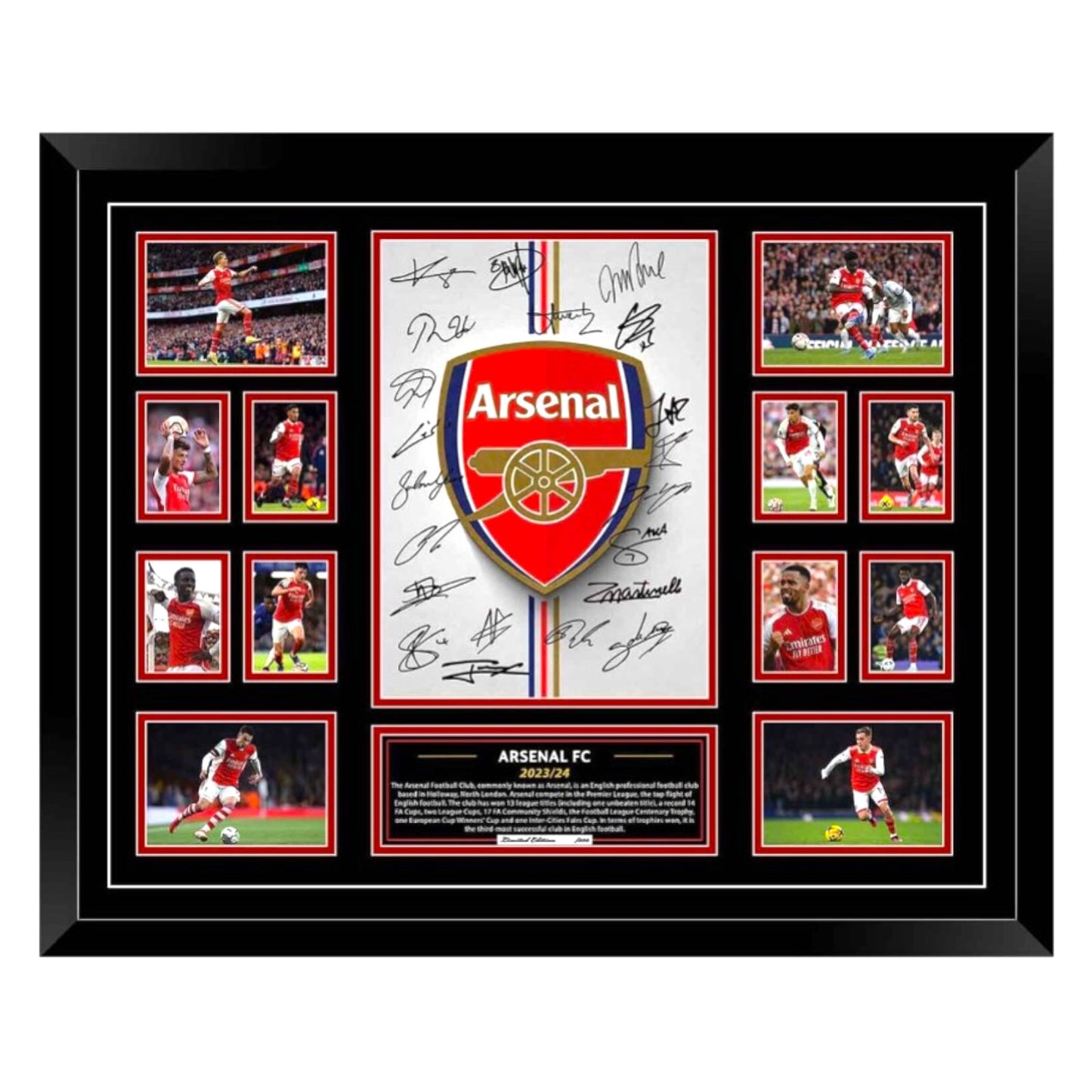 ARSENAL FC 2023/24 ODEGAARD BUKAYO SAKA MARTINELLI EPL Soccer Football Limited Photo Memorabilia Wooden Frame