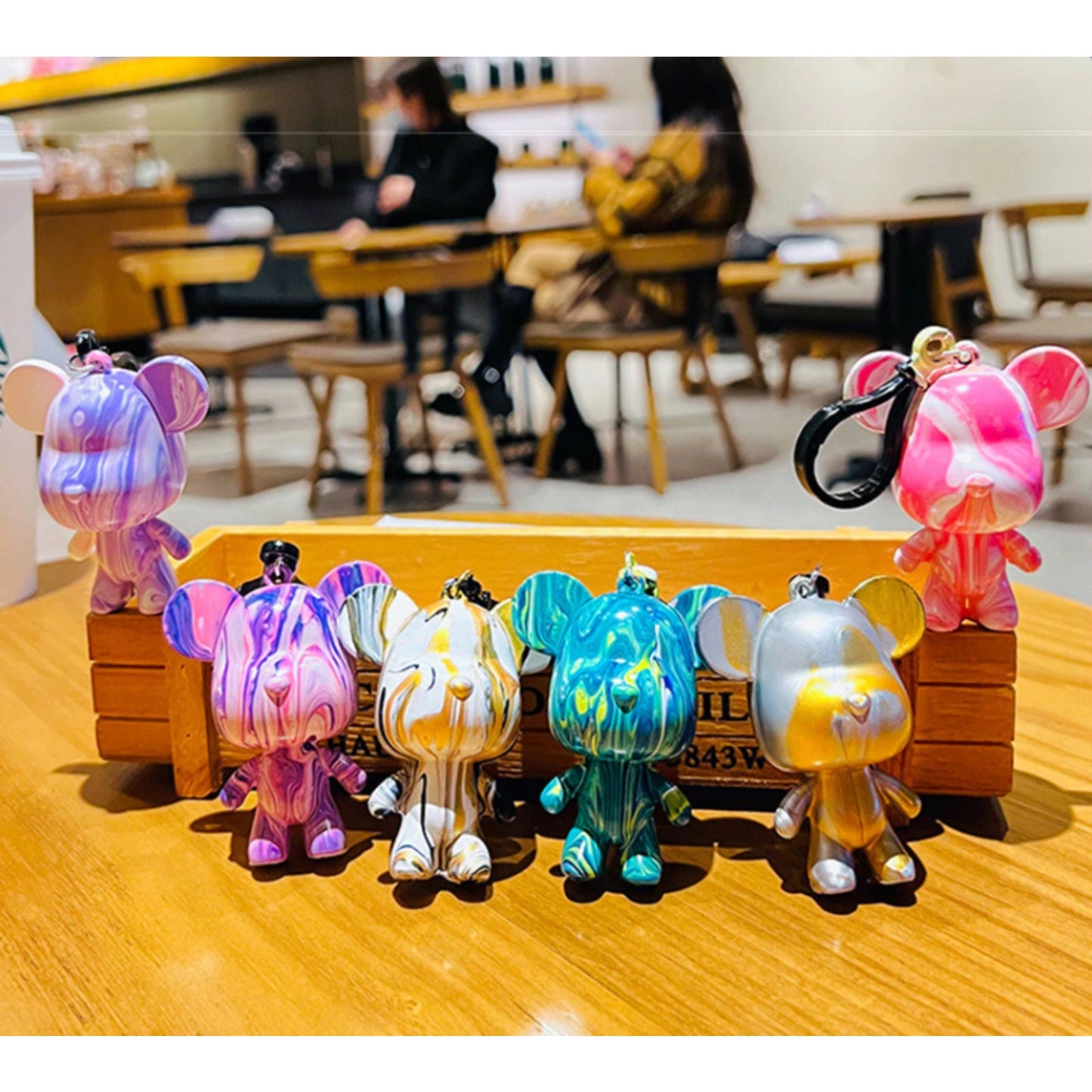 Fluid Bear Figurine Painting DIY Set Acrylic Pour Mini Keychain