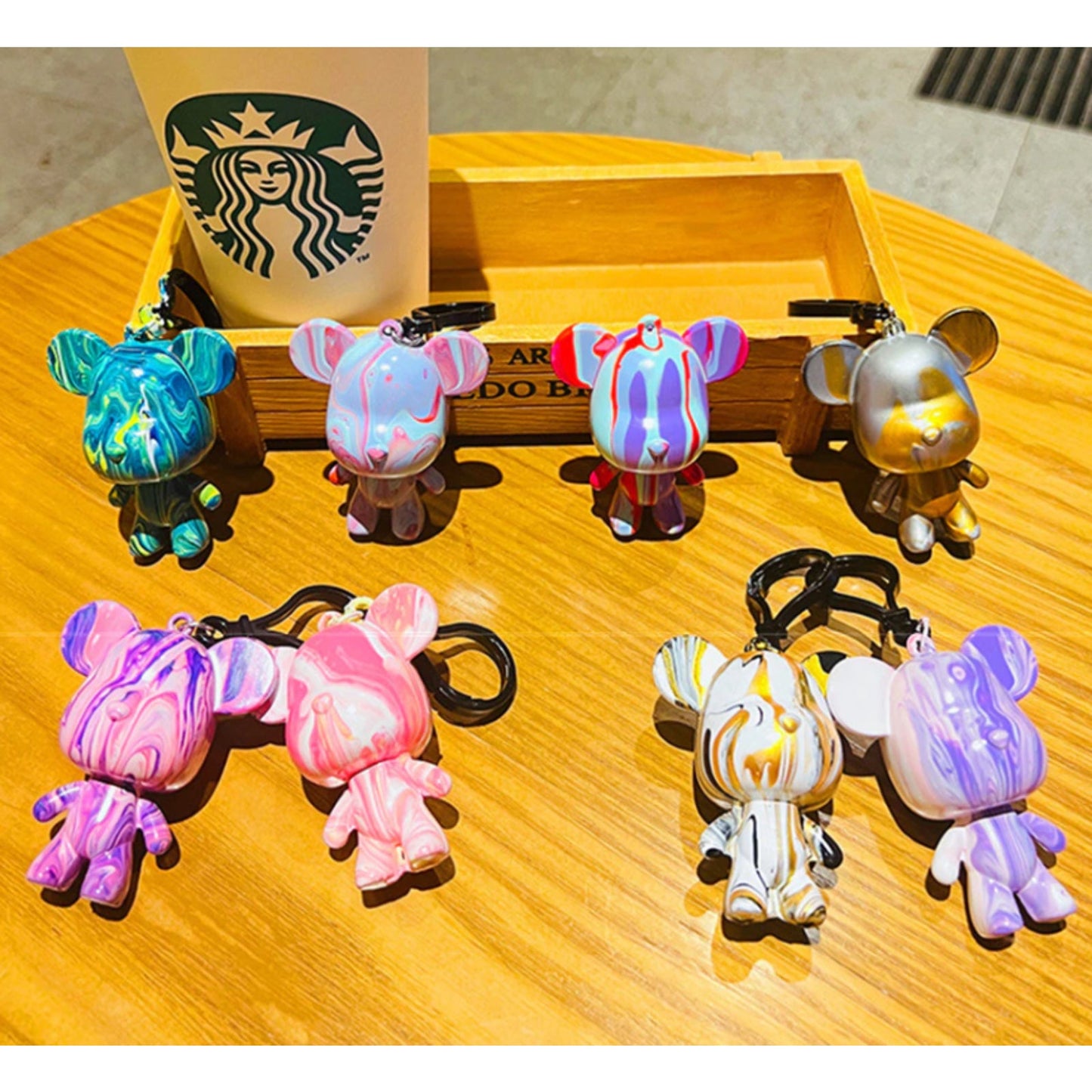 Fluid Bear Figurine Painting DIY Set Acrylic Pour Mini Keychain