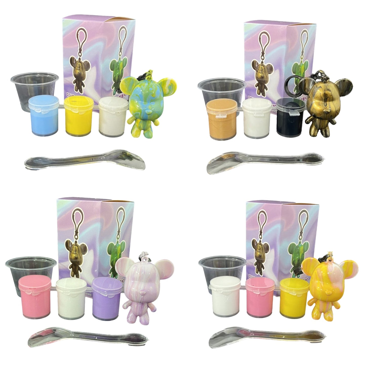 Fluid Bear Figurine Painting DIY Set Acrylic Pour Mini Keychain