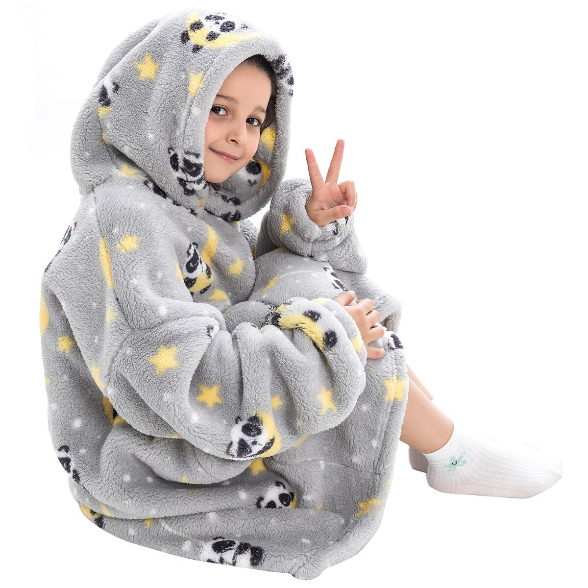 wearable blanket hoodie Oversized Hoodie Sherpa Adult Children kids Pajamas Sweatshirt Pockets Warm Winter Clothes - Homeware Discounts