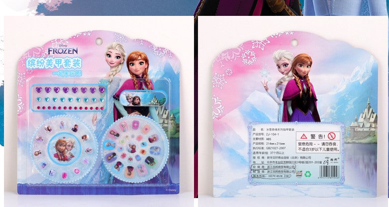 Elsa Anna Olaf Sofia Princess Childrens Press on Nails Fake Frozen Nails Kids Rhinestone Nail Stickers Kids Nail File 65pcs manicure set - Homeware Discounts