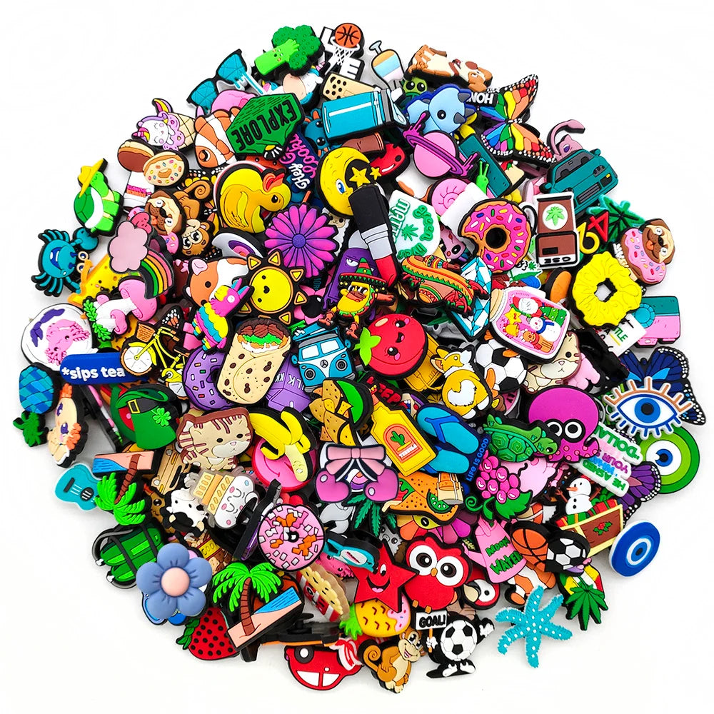 Mixed 100Pcs Random Cartoon Cute PVC Shoes Charms Decor For Croc Clogs