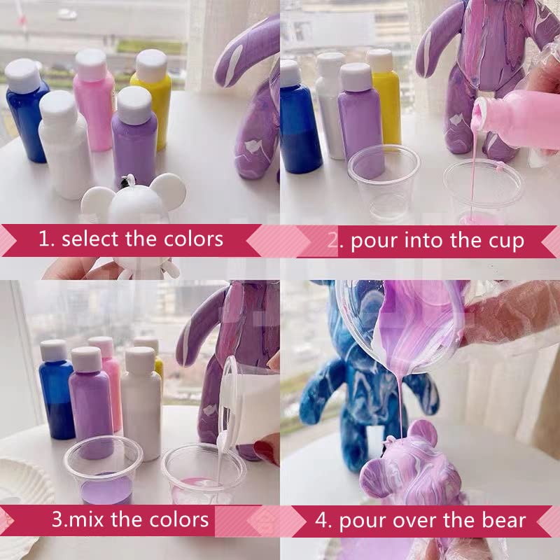 Fluid Bear Figurine Painting DIY Set Acrylic Pour Mini Keychain