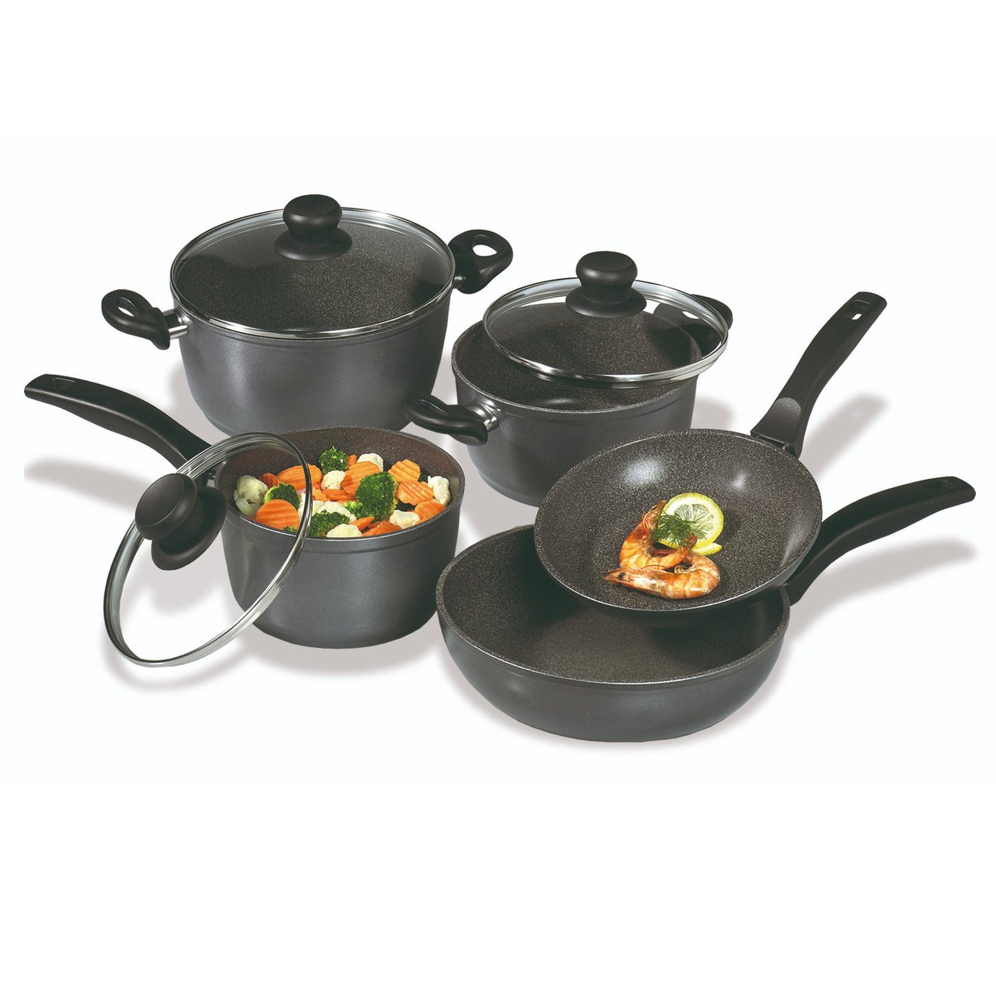 Stoneline Black Cookware Set 8-Pieces With Glass Lids - Homeware Discounts