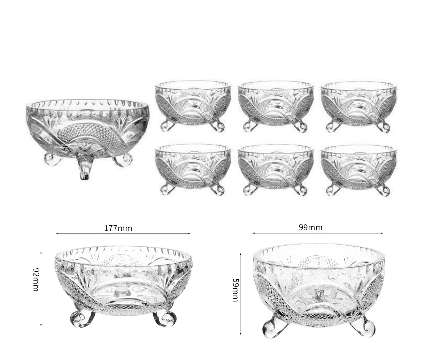 Crystal-Clear Deli Glassware Sugar Bowls/ Trifle / Dessert / Fruit Bowl & Serving Bowls Set of 7