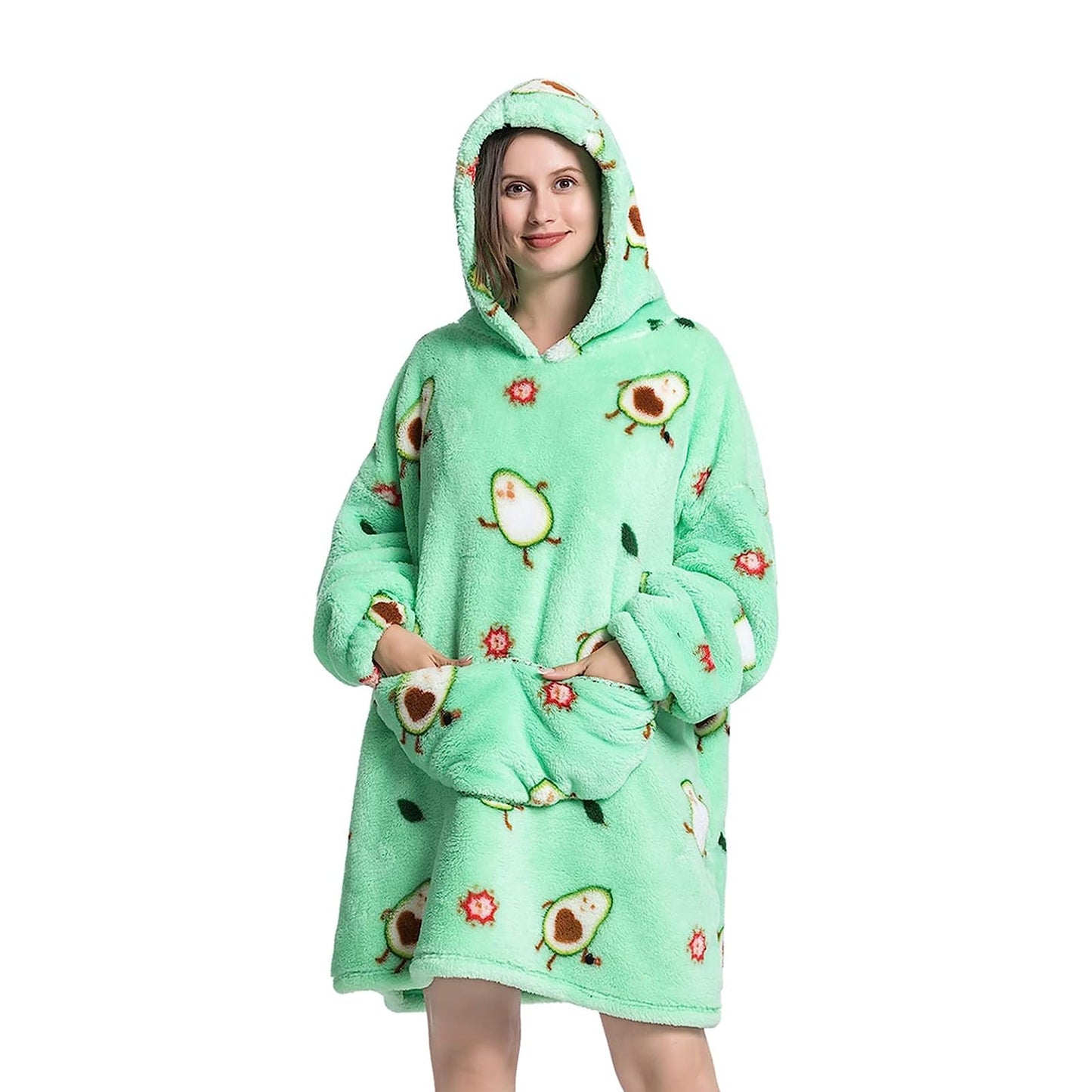 wearable blanket hoodie Oversized Hoodie Sherpa Adult Children kids Pajamas Sweatshirt Pockets Warm Winter Clothes - Homeware Discounts