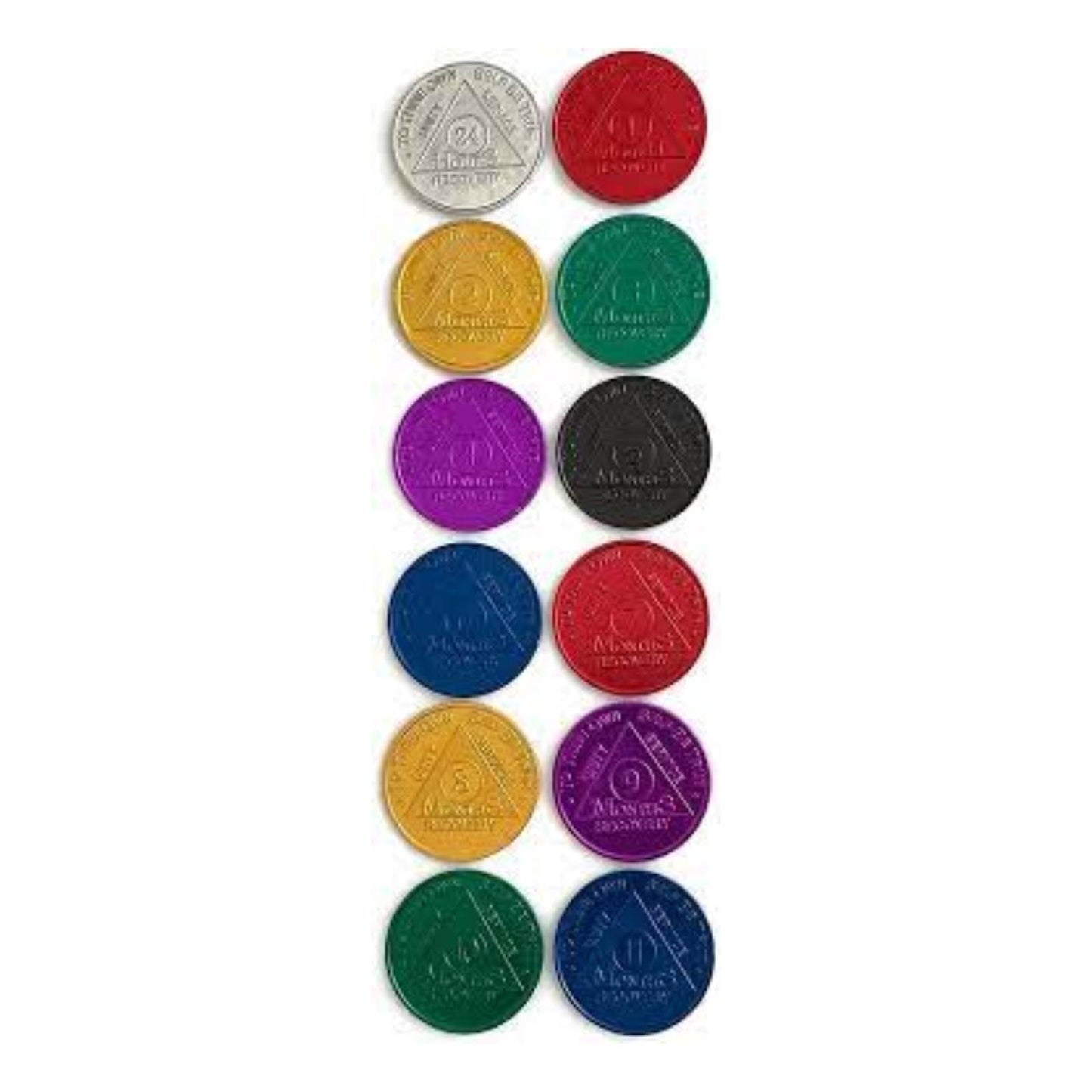 Aluminum Sobriety Chips 24 Hours Months 1, 6, 7 Months Alcoholics Anonymous Medallion Chip - Homeware Discounts