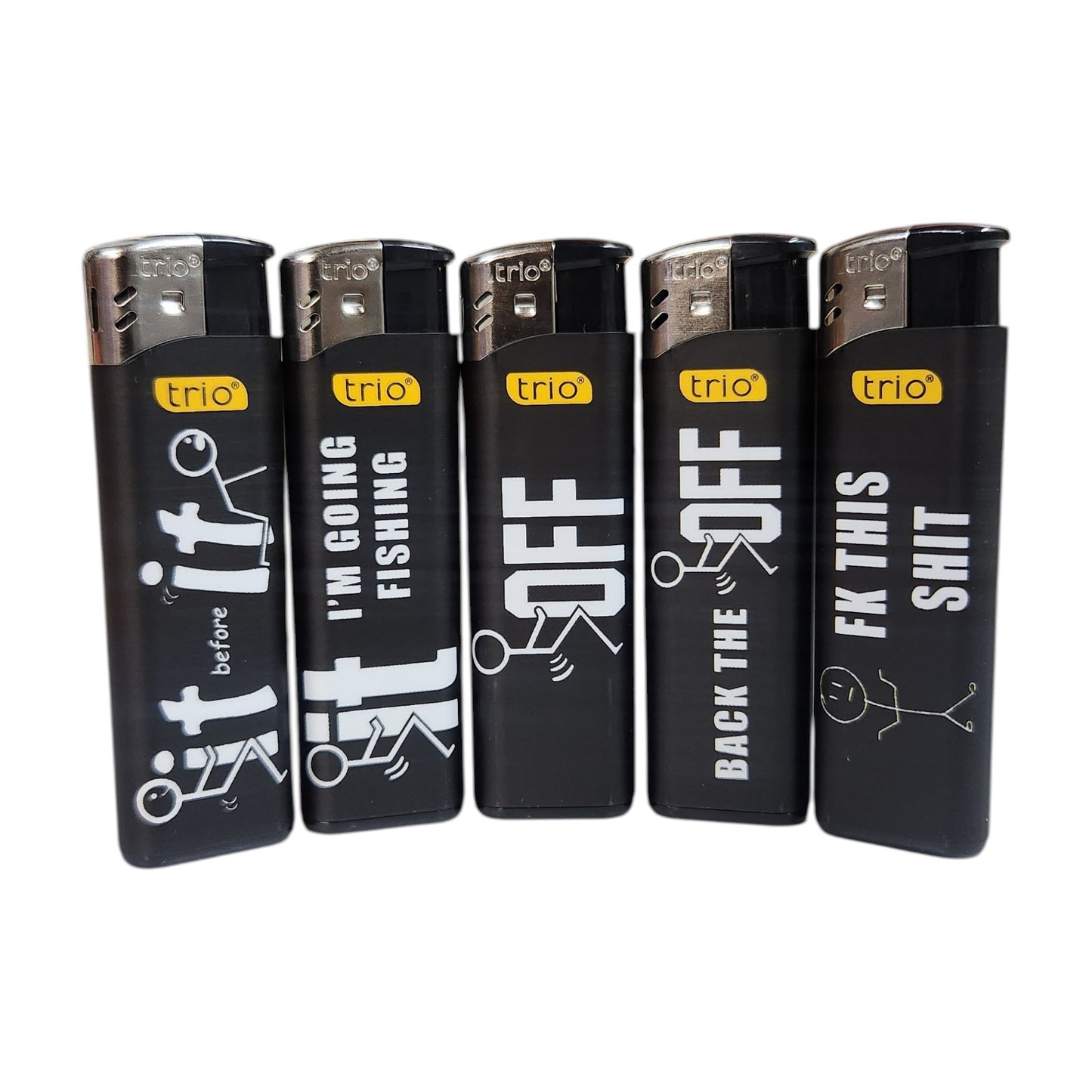 5 Pack TRIO Cigarette Lighter Disposable Gas Hub Designs Windproof