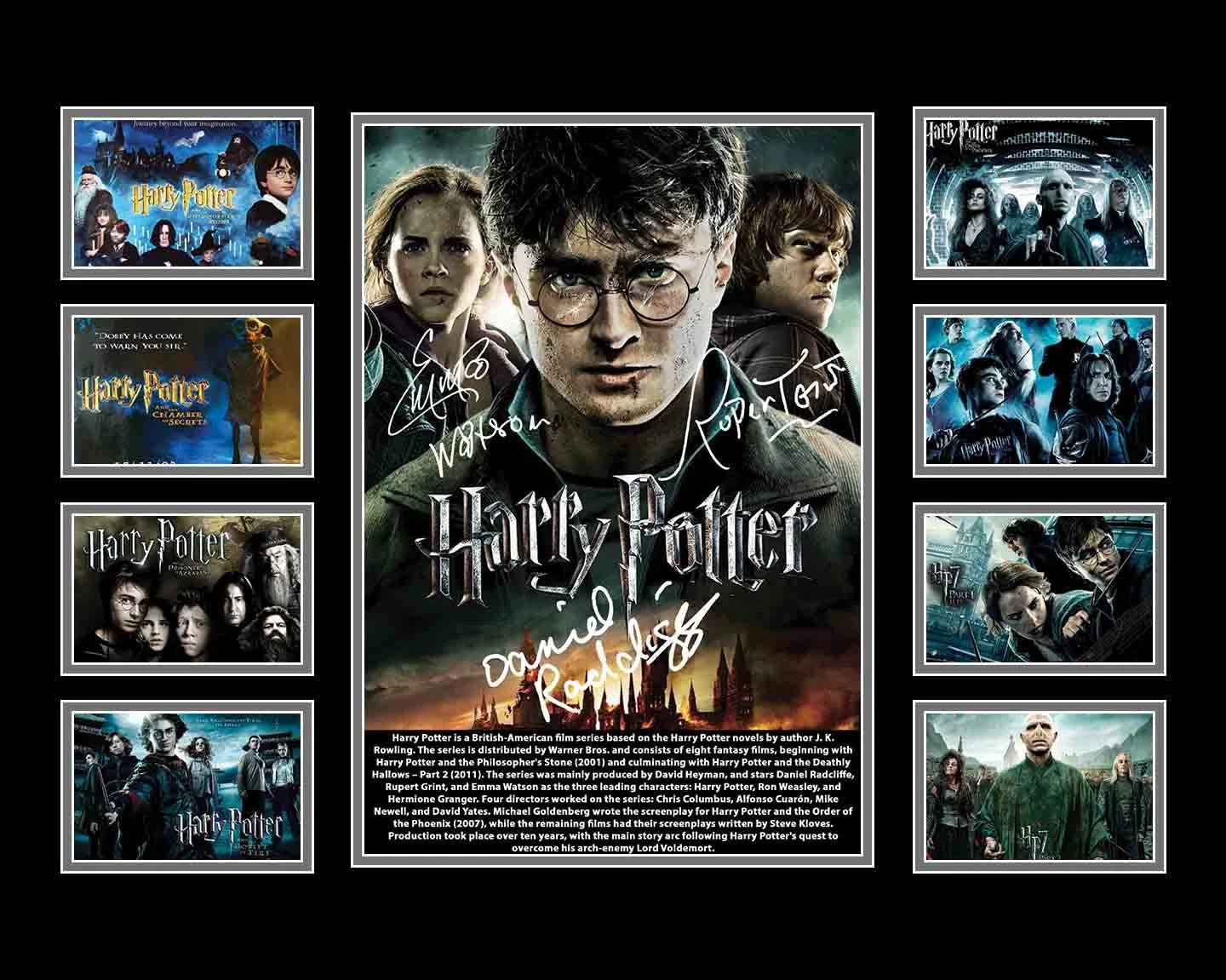 HARRY POTTER COLLECTION DANIEL RADCLIFFE EMMA WATSON Signed Limited Edition Photo Memorabilia Wooden Frame