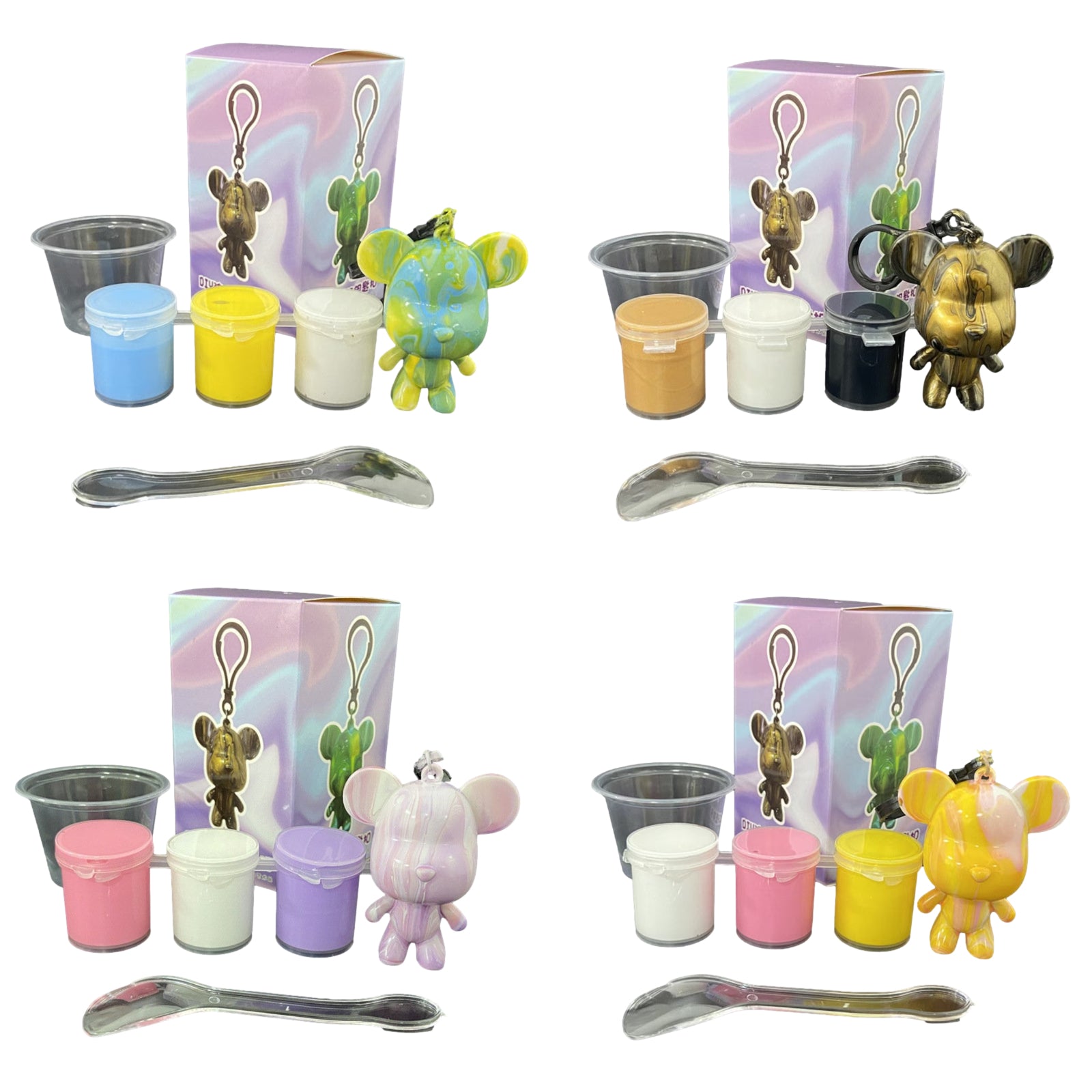 Fluid Bear Figurine Painting DIY Set Acrylic Pour Mini Keychain - My Store