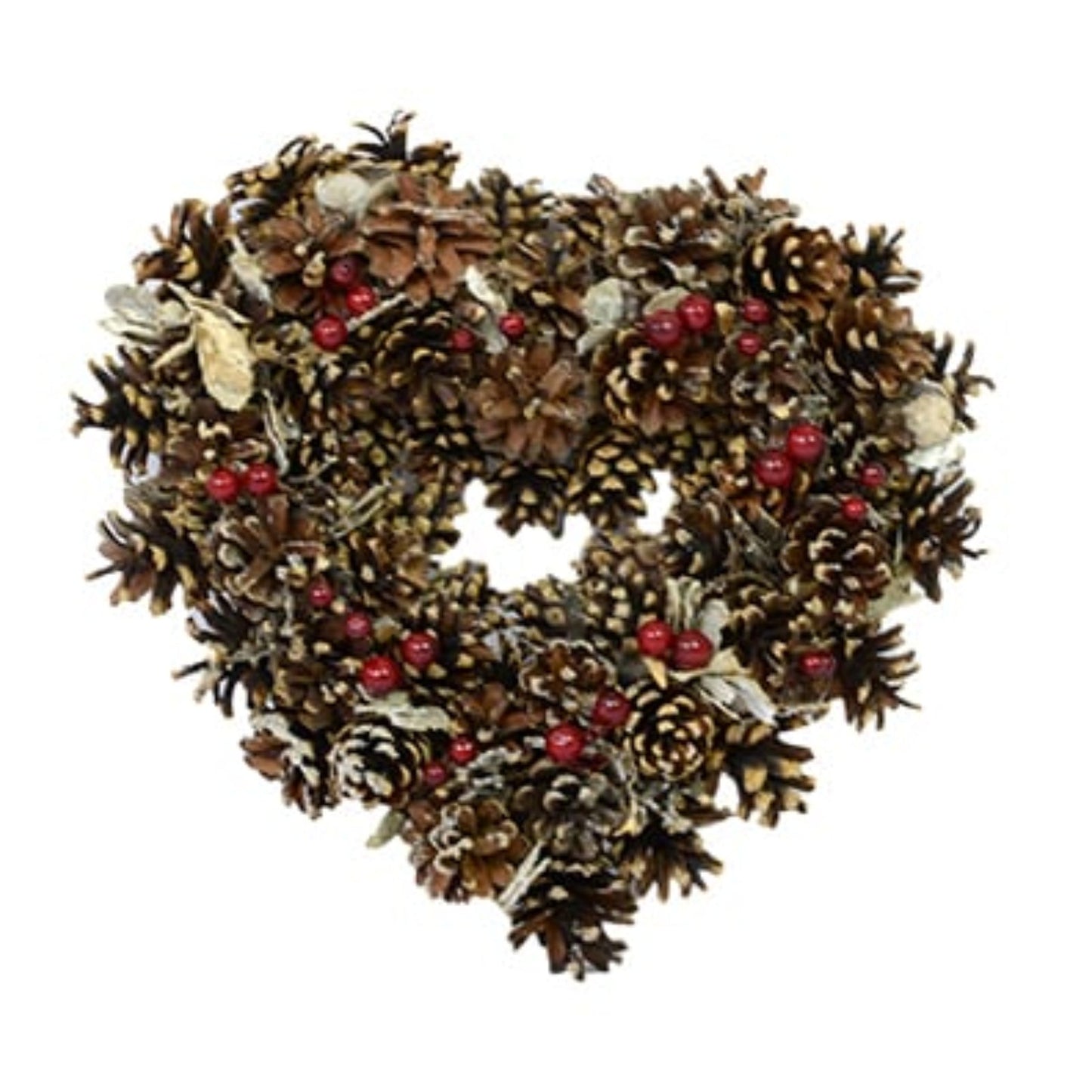 33CM Pine Cones & Berries Christmas Decor Heart Shape Wreath Christmas Tree Indoor Outdoor Hanging Ornament - Homeware Discounts