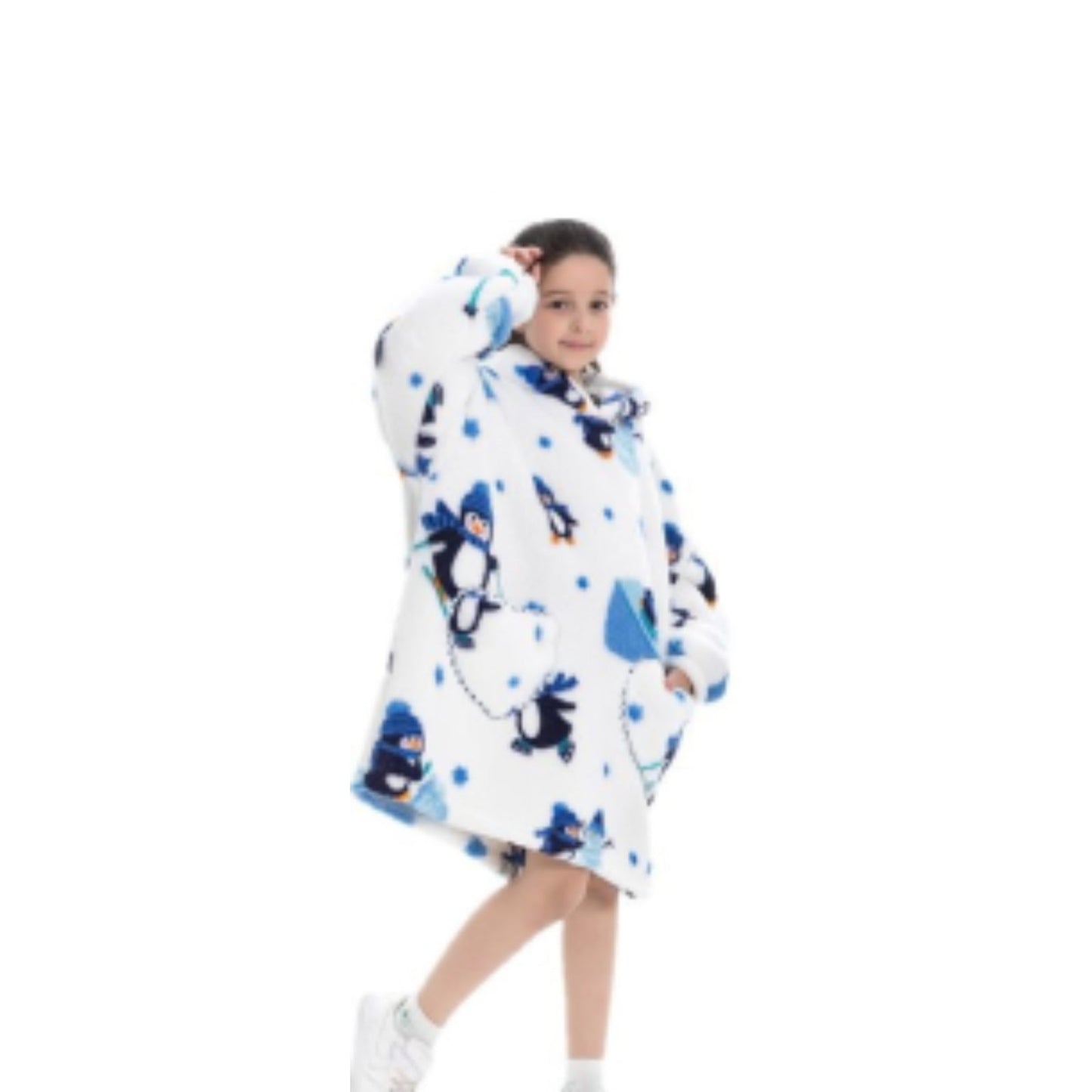 wearable blanket hoodie Oversized Hoodie Sherpa Adult Children kids Pajamas Sweatshirt Pockets Warm Winter Clothes - Homeware Discounts