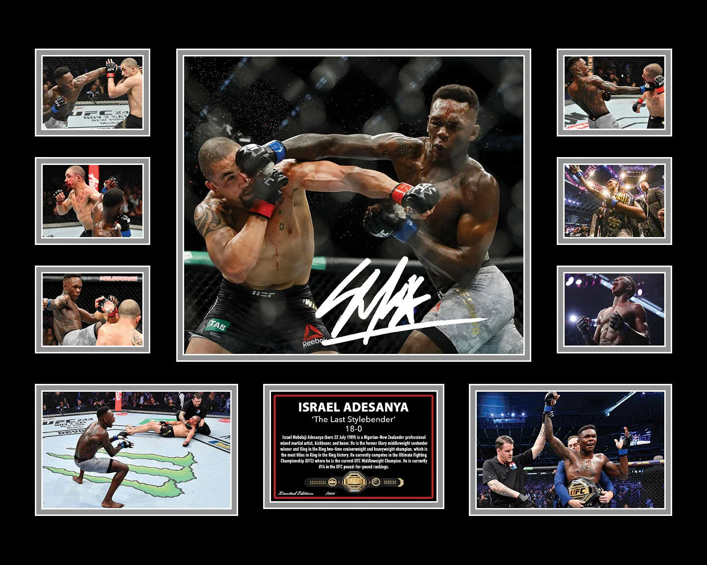 ISRAEL ADESANYA 18-0 STYLEBENDER UFC Limited Edition Photo Memorabilia Wooden Frame