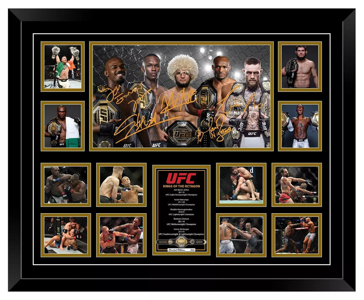 UFC KINGS KHABIB ADESANYA CONOR MCGREGOR USMAN JON JONES SIGNED Limited Edition Photo Memorabilia Wooden Frame
