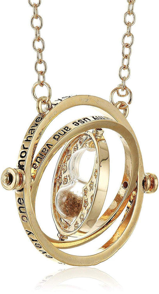 Harry Potter Gold Tone 3D Hourglass Necklace Pendant Time Turner Hermione Pendant Necklace Hermione Granger Rotating Spins - Homeware Discounts