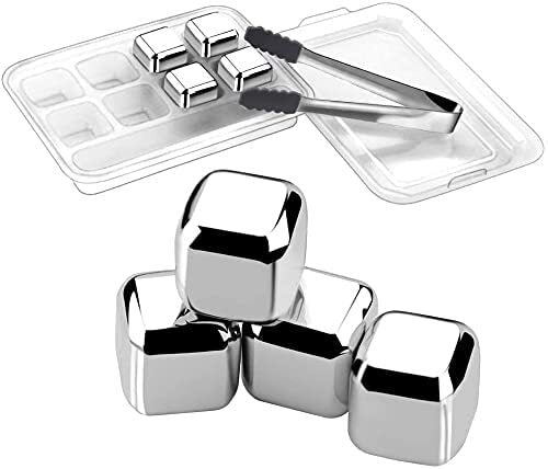 Stainless Steel Whiskey Stones x 8 Ice Cubes Tong Reusable Cooling Ice Cube Wine Drink Beer - Homeware Discounts