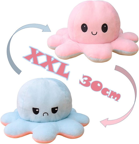 2-Pack Reversible Octopus Plush Toy Adorable 20cm Double-Sided Doll, Happy Angry Octopus Stuffed Animals Doll