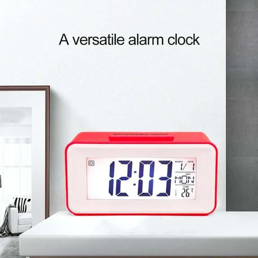 Digital LCD Backlight Display Clock With Calendar Temperature Alarm - Red