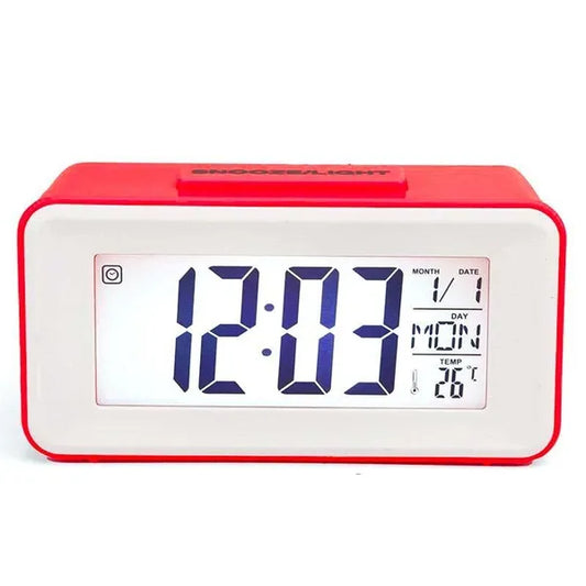 Digital LCD Backlight Display Clock With Calendar Temperature Alarm - Red