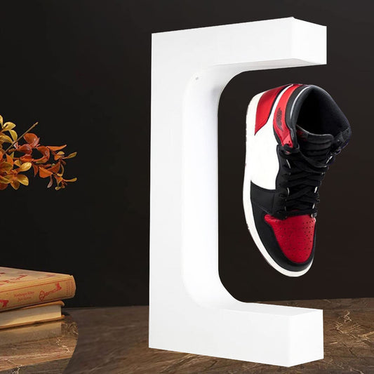 White Floating Shoe Display Rotating Levitating Shoe Stand Display LED Light
