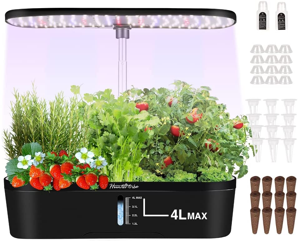 Hydroponics Plant Growing System 12 Pods Indoor Herb Garden Kit Led Grow Light Automatic Germination Kit Garden Planter 4L - Homeware Discounts