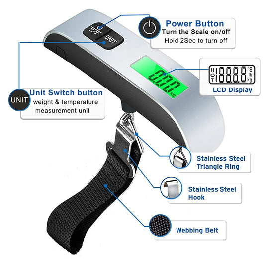 Luggage Scale Suitcase Travel Portable Electronic Weight LCD Digital 110 lbs/50kg Portable Baggage - Homeware Discounts