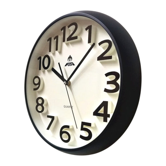 Silent Round Wall Mountable Quartz Analogue Clock- Black 34cm