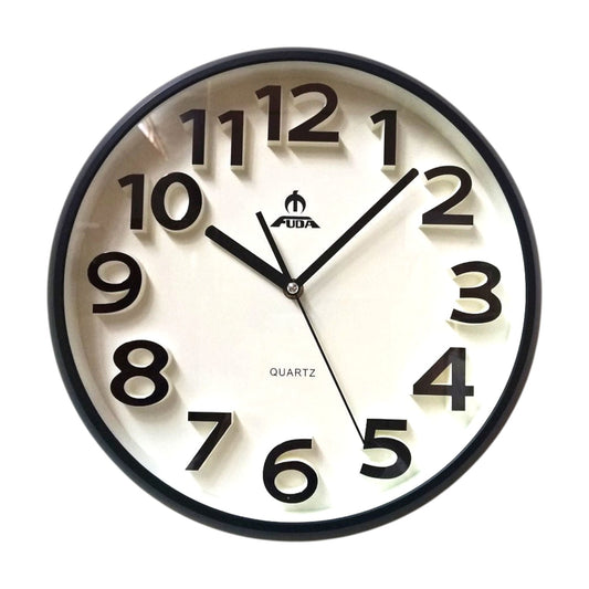 Silent Round Wall Mountable Quartz Analogue Clock- Black 34cm
