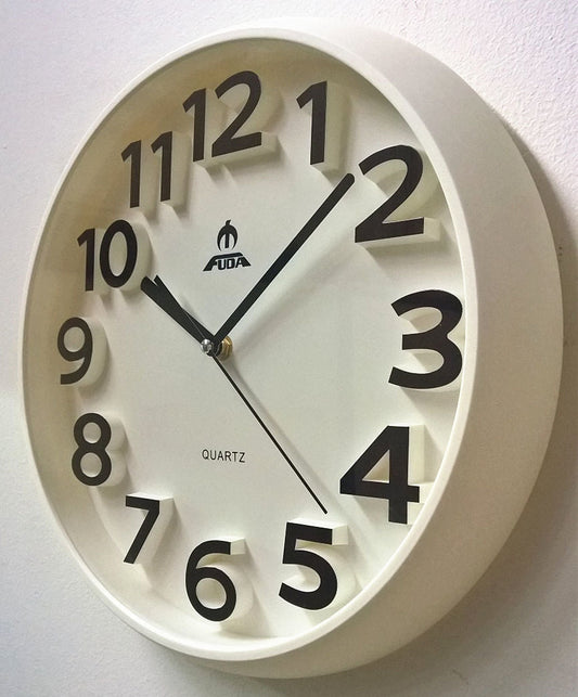 Silent Round Wall Mountable Quartz Analogue Clock- All White 34cm